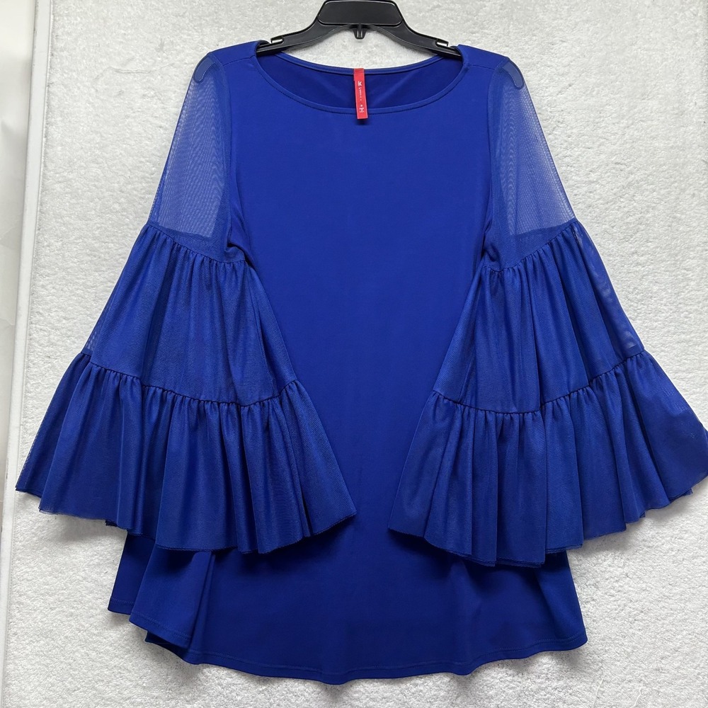 IC by Connie K Womens Size M Blue Long Ruffle Sleeve Blouse Top (M4)